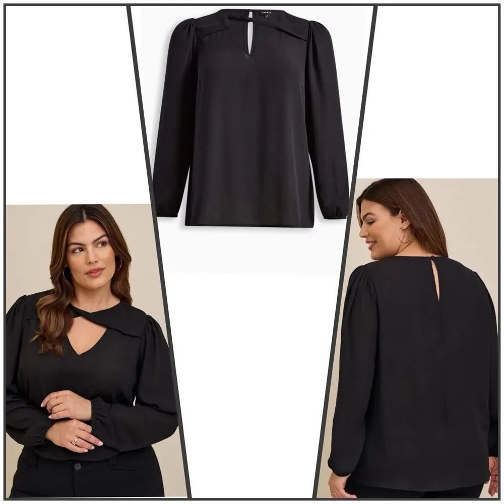 Torrid Georgette Twist Front Keyhole Blouse Black Size 0 = L